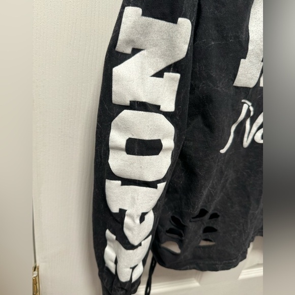 ON FIRE black w/ cut‎ outs L/S "Nope Not Today" TOP SWEATSHIRT hooded sz L - Picture 2 of 5